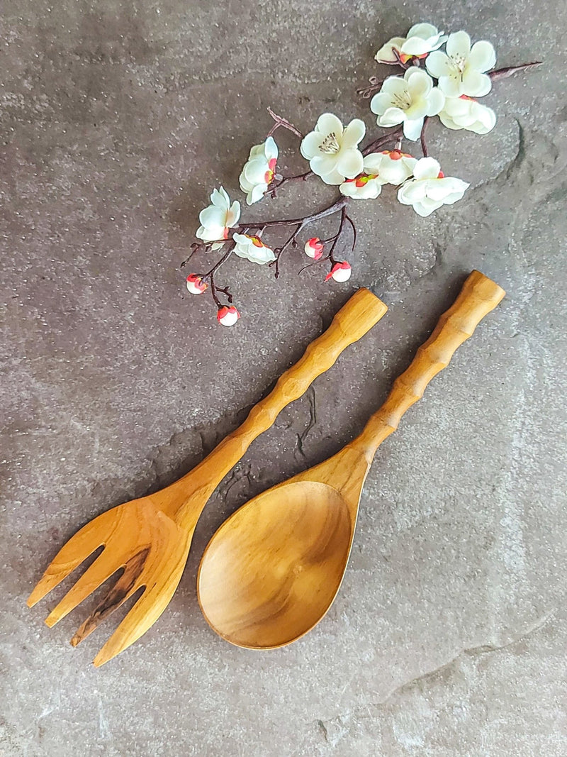 Wooden Salad Serving Spoons and Fork Crafted from Natural Balinese Wood - Zapurah - Home Decor - www.zapurah.com