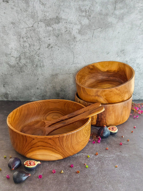 Wooden Salad Serving Bowl for Fruits, Salads, Dips, Sauces and Desserts - 28x9cm - Zapurah - Table Decor - www.zapurah.com