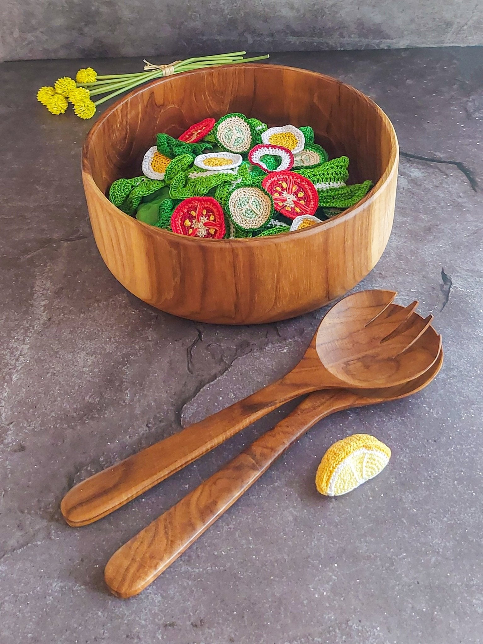 Wood store salad bowl set